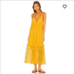 XS Saylor yellow lace midi dress